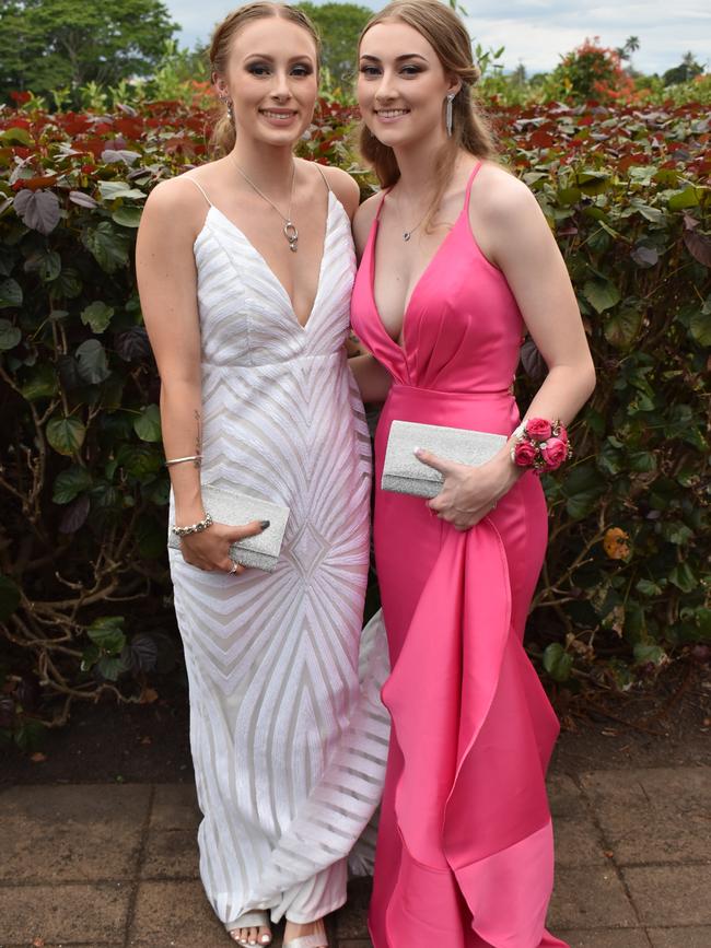 Tamika Mietzel and Kimberley Mathew show off their dresses for the Mackay State High School 2021 Year 12 formal, November 16, 2021. Photo: Tara Miko and Janessa Ekert