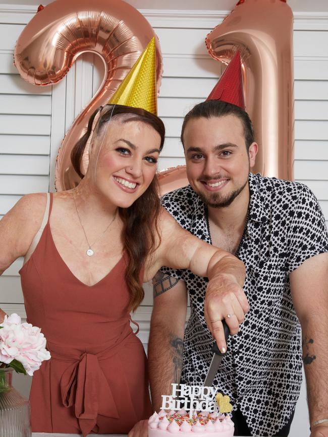 Sophie Delezio celebrates her 21st birthday with her boyfriend Joseph Salerno. Picture: Phillip Castleton for Woman’s Day