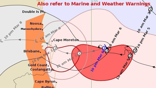 The latest tracking data from the Bureau of Meteorology, released just before 11pm, shows Alfred making landfall early Saturday morning.