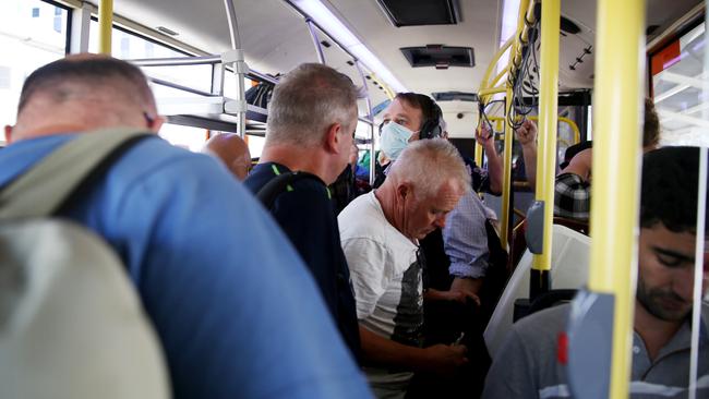 Large numbers of people on buses and trains will spread the virus. Picture: Nikki Short