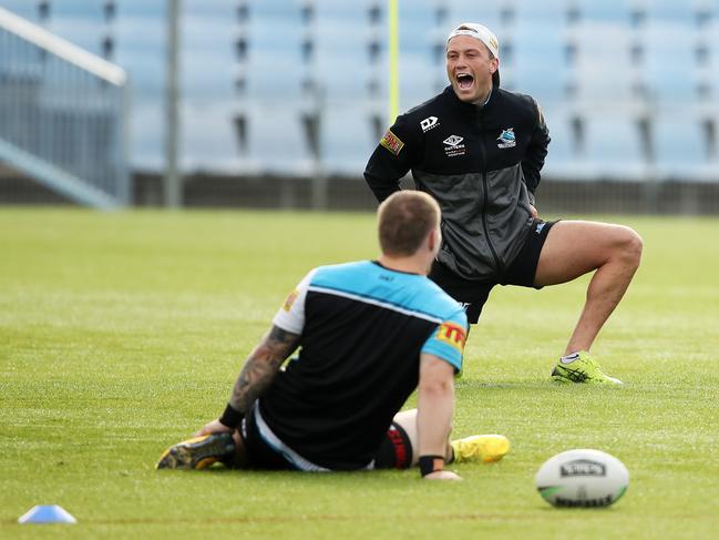 Matt Moylan was all smiles at a Cronulla Sharks NRL training session recently. Picture: Matt King/Getty Images