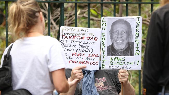 An anti-vax protest outside Parliament House in Brisbane. Picture: Tara Croser