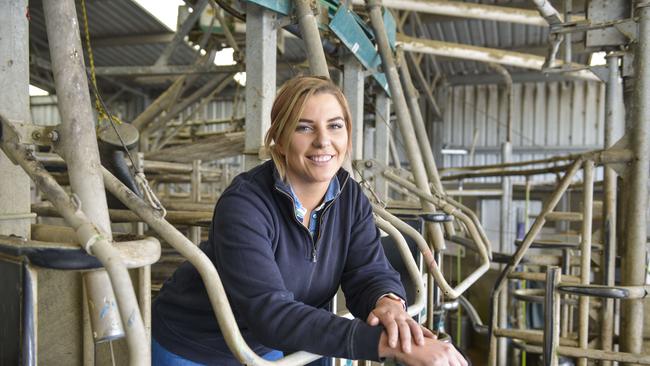 In her blood: Rachael McGrath, from Orford north of Port Fairy, is visiting New Zealand on a dairy study tour next month. Rachael helps run her family’s dairy farm where they milk 410 cows. Picture: Dannika Bonser