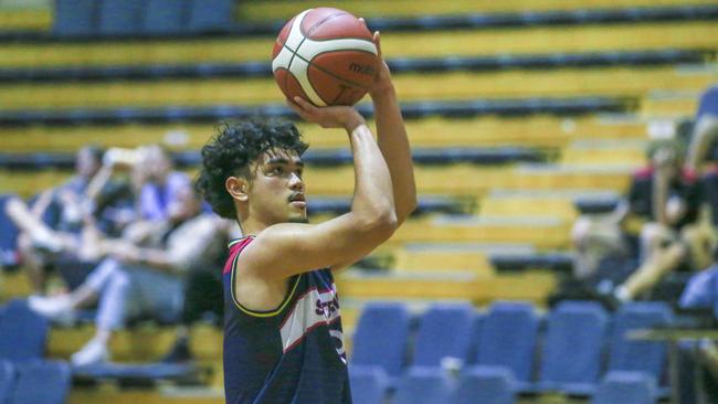 DJ Amos at the free throw line. GPS basketball The Southport School v Brisbane State High School at TSS. Picture: Glenn Campbell