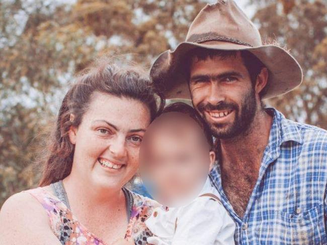 **MUST PIXELATE CHILD'S FACE**Hue Mills (R) with his wife Jactina and their young child. A young man has died after events at a New Year’s Eve rodeo event in the Queensland went terribly wrong. Picture: Facebook