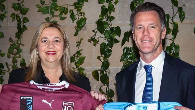 Queensland Premier Annastacia Palaszczuk with NSW Premier Chis Minns ahead of the State of Origin match in Adelaide next Wednesday. Picture: Instagram