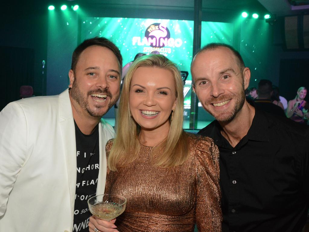 Mat Sinclair, Niamh Brennan and Matt Ward at opening of Glitz at Pink Flamingo, Broadbeach. Pic: Regina King