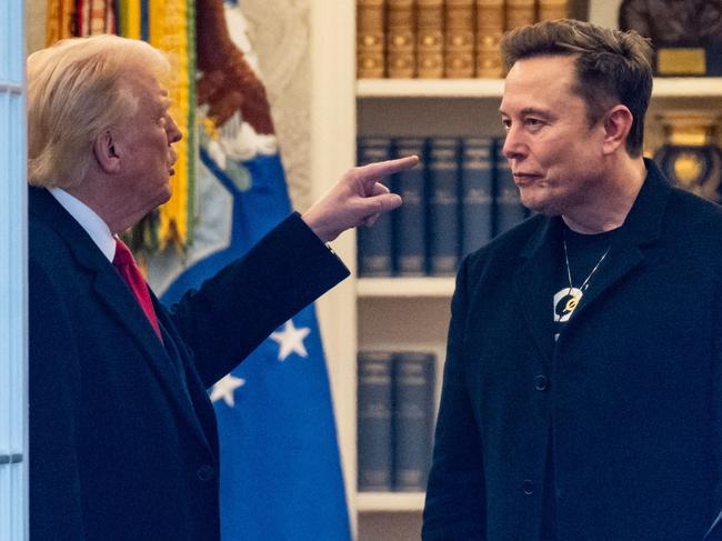 (US President Donald Trump and Elon Musk speak in the Oval Office. Picture: Roberto Schmidt / AFP