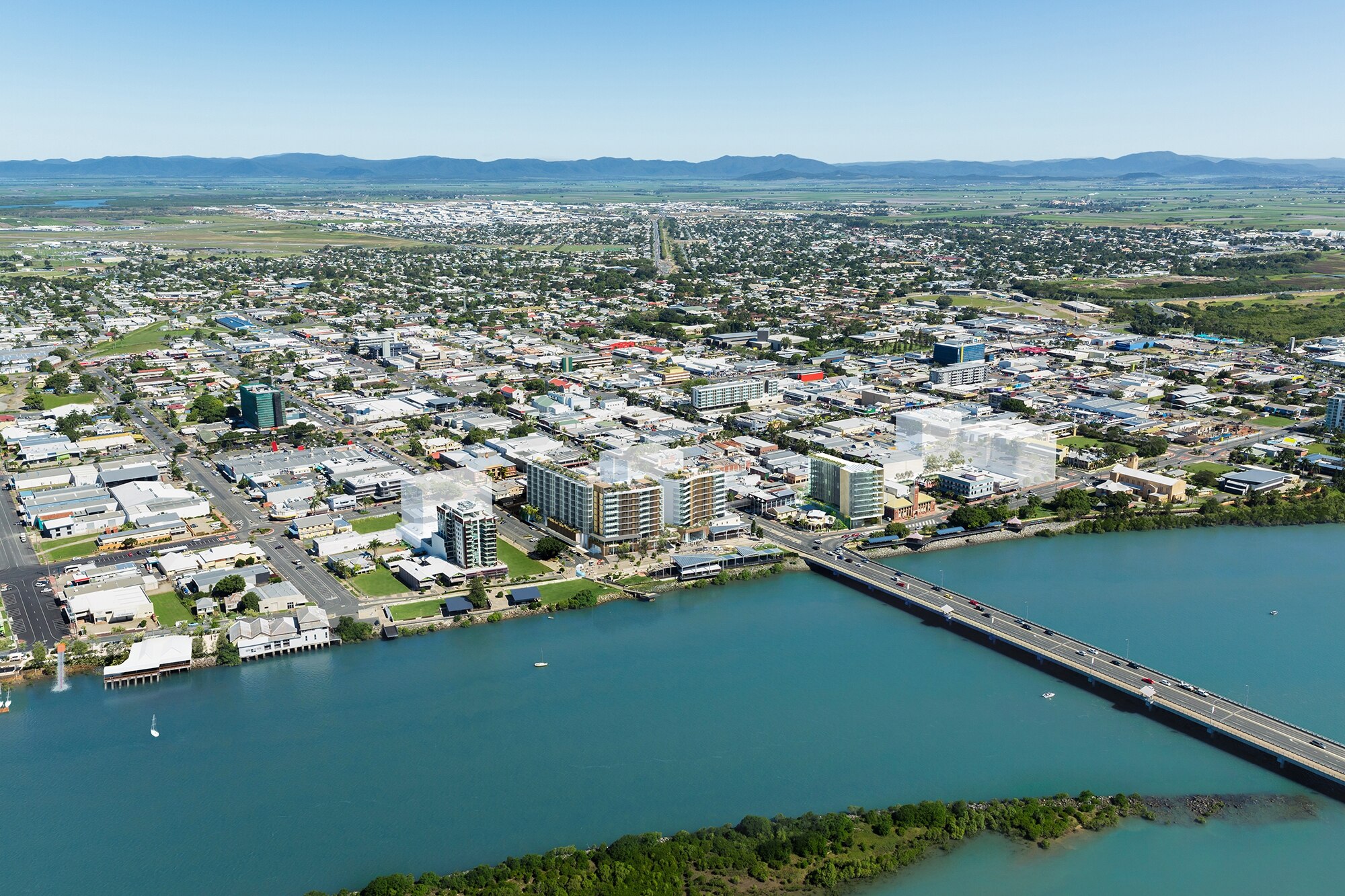 Aerial views of ReNew Mackay's riverfront development which incorporates plans for an administrative hub that could become the home of the Mackay RSL sub-branch. Picture: ReNew Mackay