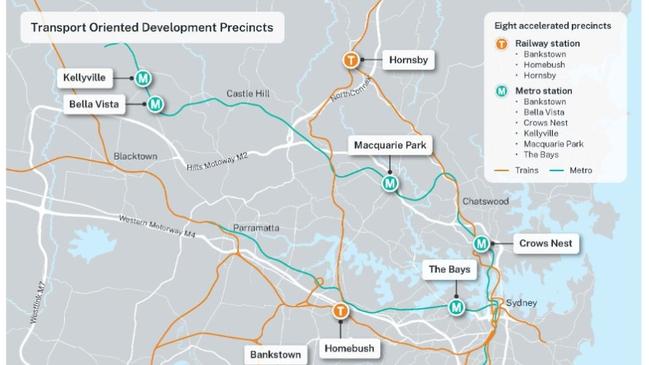 The eight heavy rail and Metro stations which will be targeted for higher density living. Source: Department of Planning,