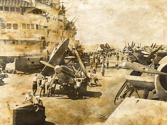 The busy flight deck of HMS Implacable, sister ship to HMS Indefatigable. Source: Australian War Museum