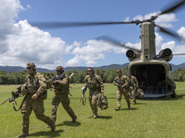 Australian Army soldiers from the 3rd Battalion, The Royal Australian Regiments (3RAR), Bravo Company conducted air mobile and stability operations at the Combat Training Centre’s Jungle Training Wing in Tully in March. Supported by the 5th Aviation Regiment, the training activity formed part of Exercise Ready First. The exercise helped prepare the soldiers for the upcoming Exercise Talisman Sabre. Picture: CPL Brandon Grey