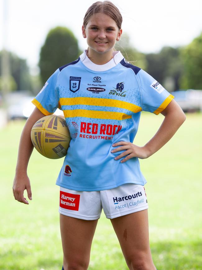 Ava Walters, 16, daughter of Broncos coach Kevin Walters, plays for the Norths Devils.