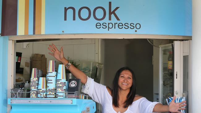 Paola Pearse, co-owner of Nook Espresso which won the Bulletin's Top 10 holes in the wall list, at work at Burleigh Heads. Picture Glenn Hampson