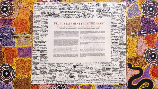 The Uluru Statement from the Heart on display at the National Press Club in Canberra. Picture: NCA NewsWire / Martin Ollman