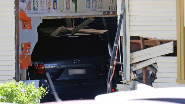 The Toyota Kluger that crashed into the Banksia Road Primary School. Picture: Jonathan Ng