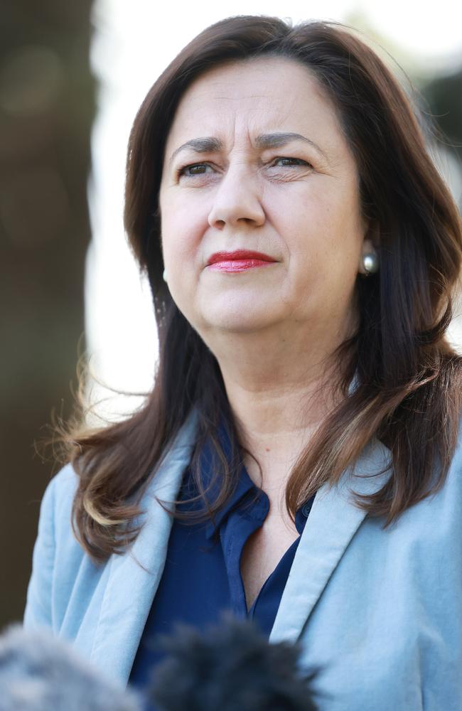 Premier Anastasia Palaszczuk talks to media with a Covid update. Pic Peter Wallis