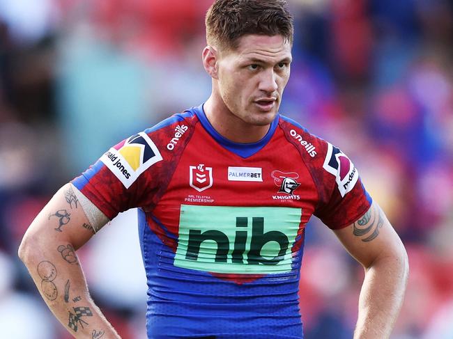 NEWCASTLE, AUSTRALIA - APRIL 24:  Kalyn Ponga of the Knights looks dejected at full-time during the round seven NRL match between the Newcastle Knights and the Parramatta Eels at McDonald Jones Stadium, on April 24, 2022, in Newcastle, Australia. (Photo by Matt King/Getty Images)