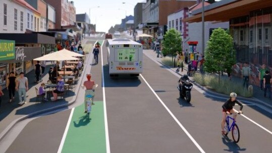 An artist’s impression of the Hobart City Council’s plan to reshape part of Elizabeth St.