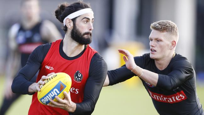 Brodie Grundy, left, dominated last week but he’s failed to do so in his past three matches against North Melbourne.