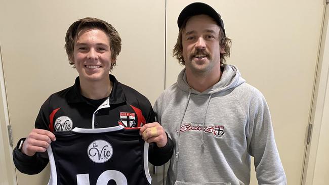 Sam Clyne (right) is a legend at the Horsham Saints. Picture: Horsham Saints Football Netball Club.