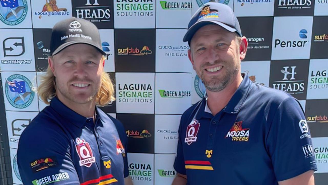 Noosa Tigers new signing Daniel Rich with the club's director of football, Ben Collins.