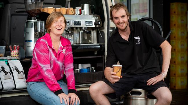 Berry Springs Tavern’s Liz Lamb and Michael Wass have a coffee. Picture: Che Chorley