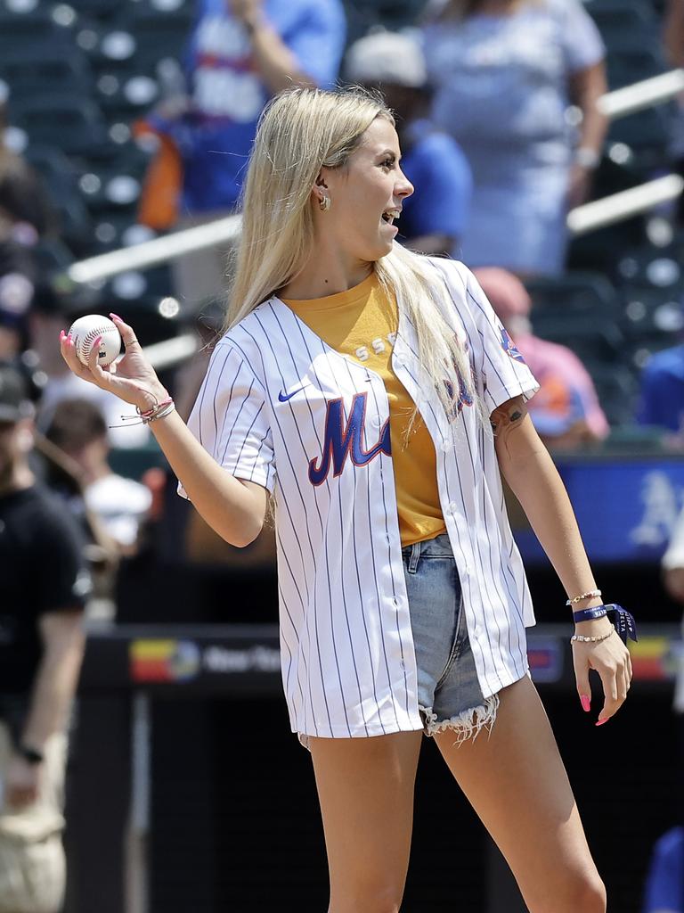 Haliey Welch threw out the first pitch. Photo by Jim McIsaac/Getty Images