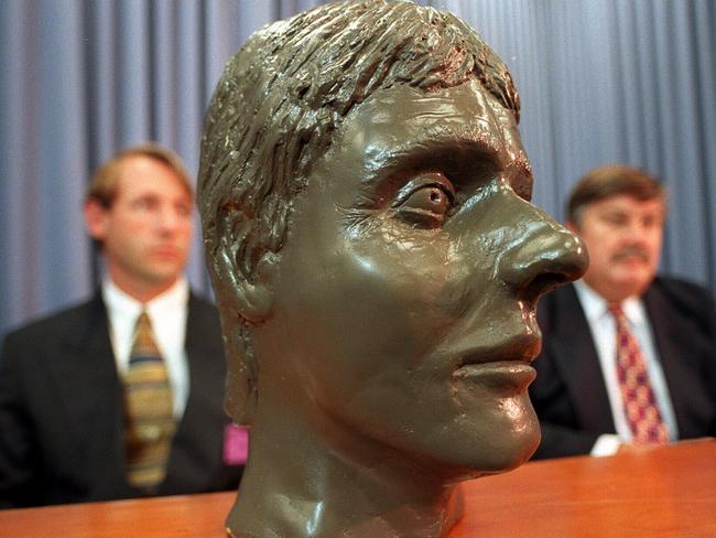 A reconstruction of a decomposed human head found on a riverbank in Marulan in NSW’s Southern Highlands in 1997. Picture: News Corp