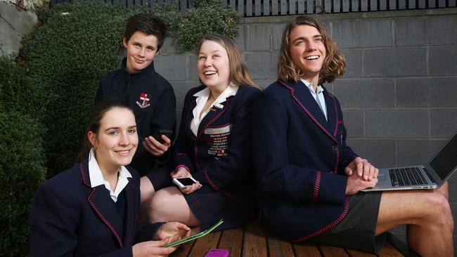 The Friends’ School students with the current white and blue shirts. The school is moving towards a “gender neutral” uniform. Picture: NIKKI DAVIS-JONES