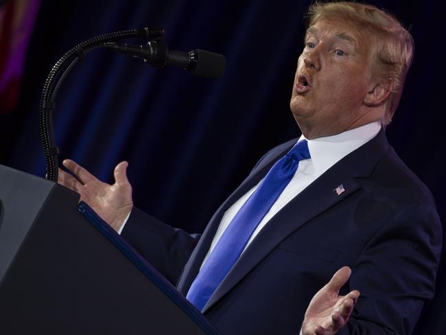 (FILES) In this file photo taken on October 12, 2019 US President Donald Trump speaks at the Values Voter Summit at the Omni Shoreham Hotel in Washington, DC. - US Defense Secretary Mark Esper said Sunday the Pentagon would cooperate with the congressional impeachment inquiry -- in an apparent break with President Donald Trump's policy to thwart the probe.  Esper said his department would try to comply with a subpoena from House Democrats seeking records relating to the withholding of US military aid to Ukraine. (Photo by Eric BARADAT / AFP)