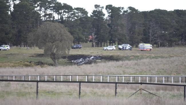 The distressing scene of a light plane crash that killed a man and his three grandchildren near Queanbeyan. Picture: Sam Turner