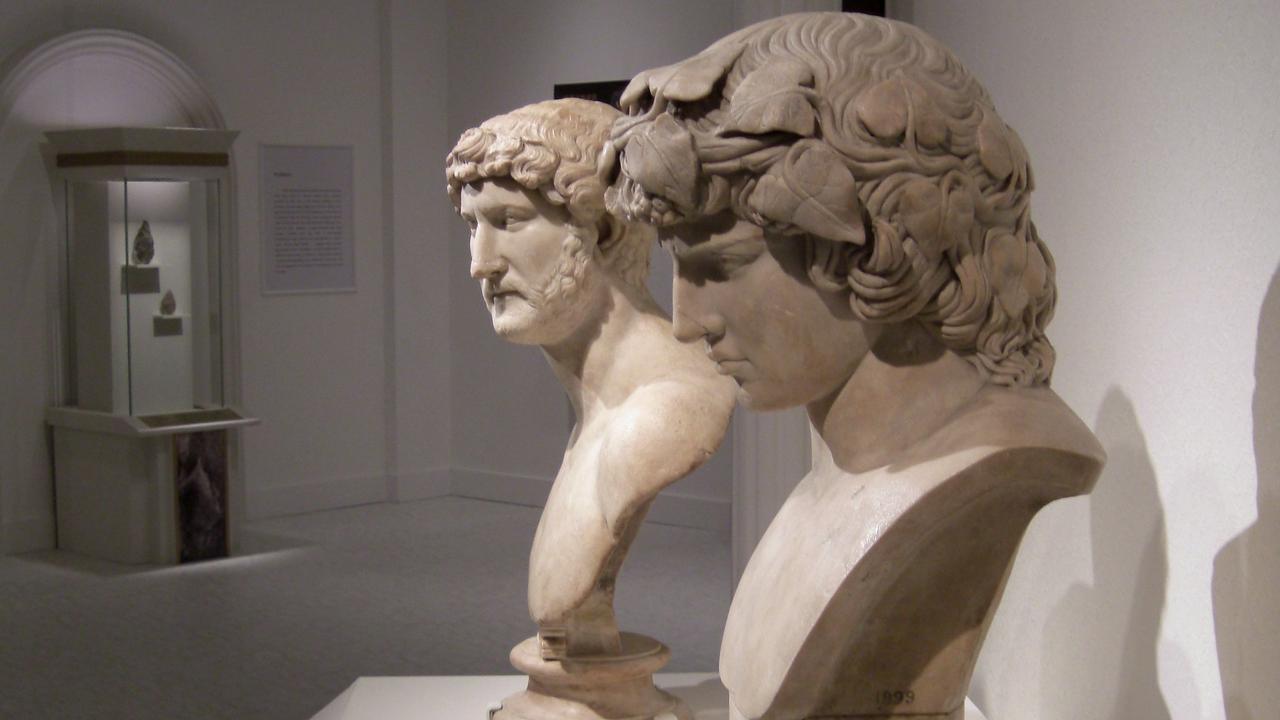 The marble busts of Roman Emperor Hadrian, left, and his lover, Antinous, right. Picture: Tom Kohn/Bloomberg via Getty Images