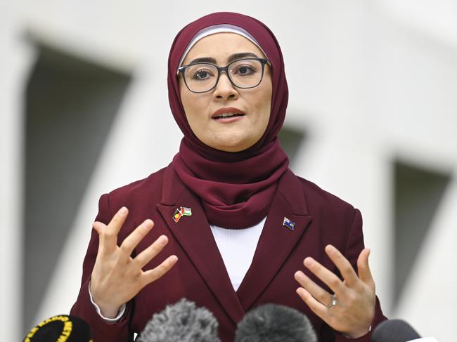 CANBERRA, Australia - NewsWire Photos - October 9, 2024: Senator Fatima Payman holds a press conference at Parliament House in Canberra. Picture: NewsWire / Martin Ollman