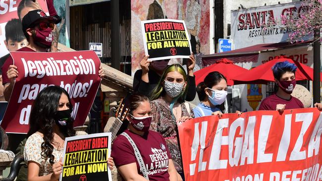 Immigrant families and their supporters attend a rally at Mariachi Plaza in Los Angeles, California on April 8, 2021, demanding President Joe Biden move forward with his plan to grant legal status to the more than 10 million undocumented immigrants. Picture: AFP