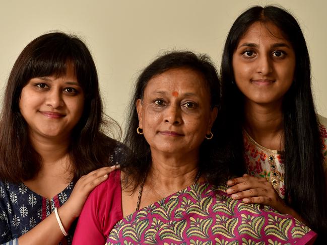 Kavitha Wali, with her daughters Samantha Lobbo and Shania Lobbo, has been stuck in Townsville because of COVID-19 since March last year. Picture: Evan Morgan