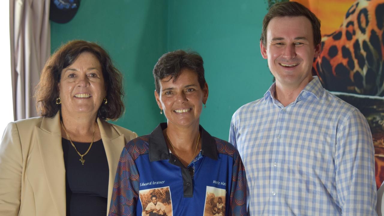 Thuringowa MP Natalie Marr, with Rasmussen resident Bronwyn Grainer and Minister for Housing and Public Works Sam O'Connor.