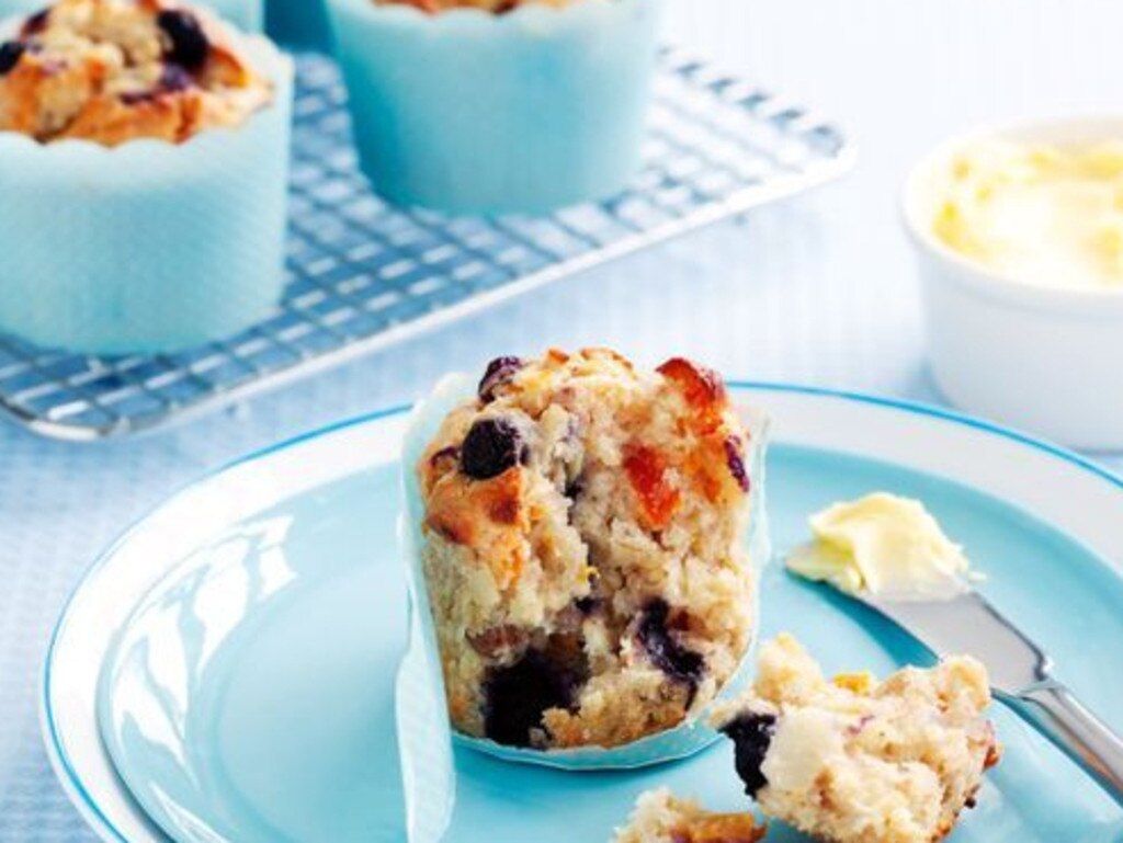 Overnight fruit and muesli muffins.