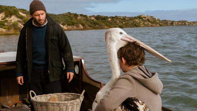 Jai Courtney as Hideaway Tom, Finn Little as Michael Kingley and Mr Percival the pelican.