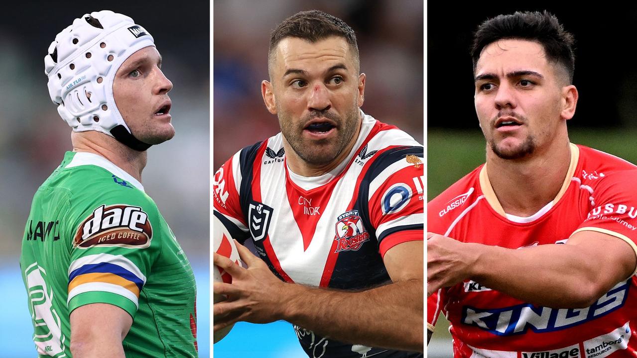 Jarrod Croker, James Tedesco and Kodi Nikorima. Getty