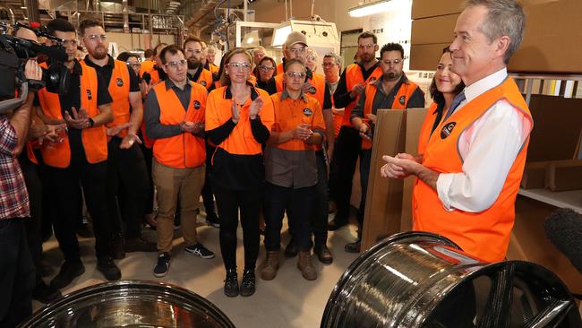 NEWS2019ELECTION 07/05/2019. DAY 27 Labor Leader Bill Shorten attends manufacturing business Carbon Revolution, in the marginal seat of Corangamite. Picture: Liam Kidston