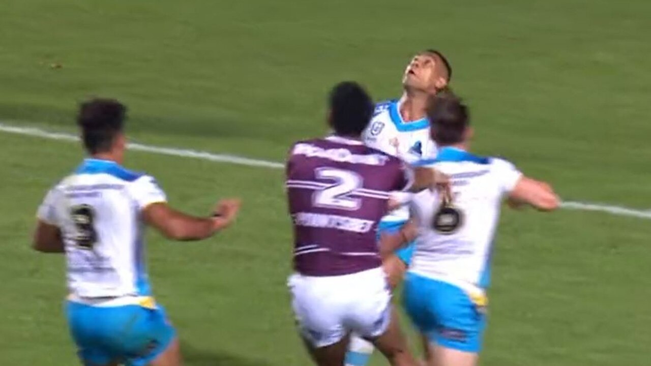 The push in the back penalty has made its way into the NRL. Photo: Fox Sports.