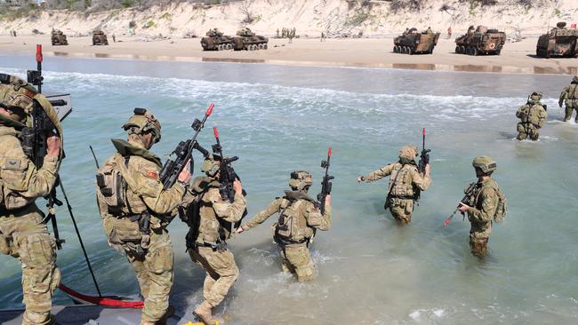 Australian Forces during a beach assault at Shoalwater Bay. Pic Peter Wallis