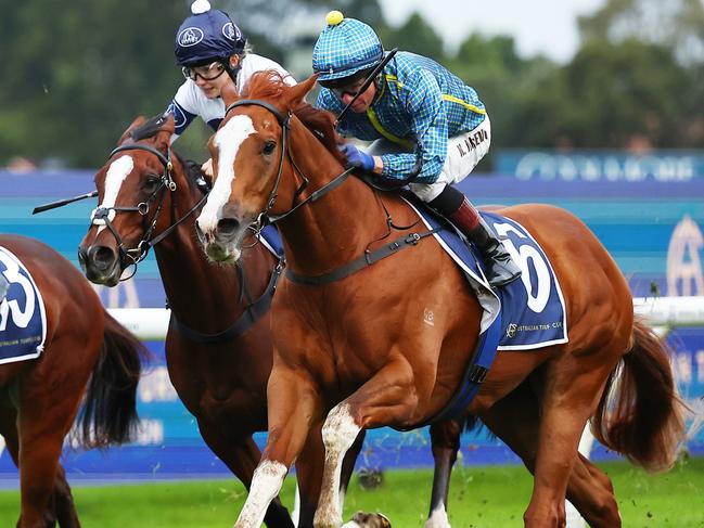 SYDNEY, AUSTRALIA - JUNE 15: Kerrin Mcevoy riding Franz Josef wins Race 9 Racing For Good On July 13 during Winter Cup Day - Sydney Racing at Rosehill Gardens on June 15, 2024 in Sydney, Australia. (Photo by Jeremy Ng/Getty Images)