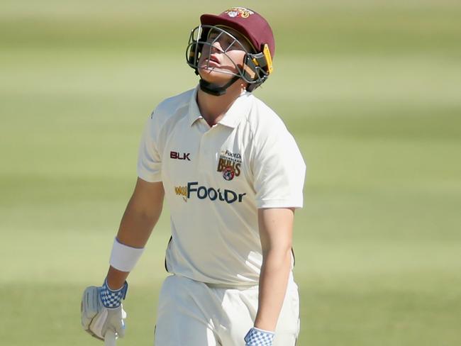 Matthew Renshaw reacts after being dismissed for one.