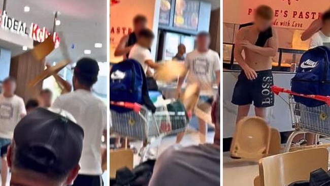 One of the men involved began lifting up chair in the food court and smashing them on the ground. Picture: Supplied.