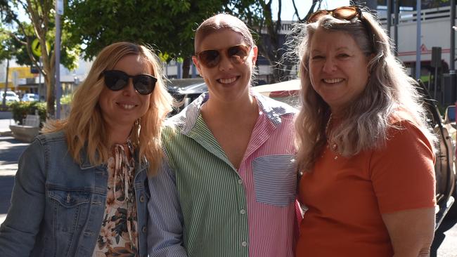 Nicole Butler, Angela Thomas and Lyn Swords weren’t too fussed about the NRL, but said they knew people who would be excited. Picture: Lillian Watkins