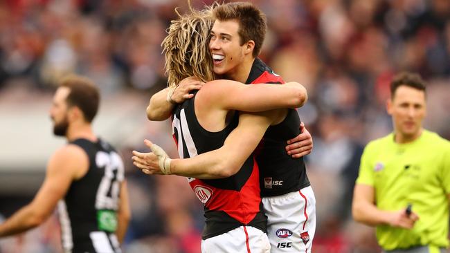 Zach Merrett and Dyson Heppell will battle for votes at Essendon. Picture: Getty Images