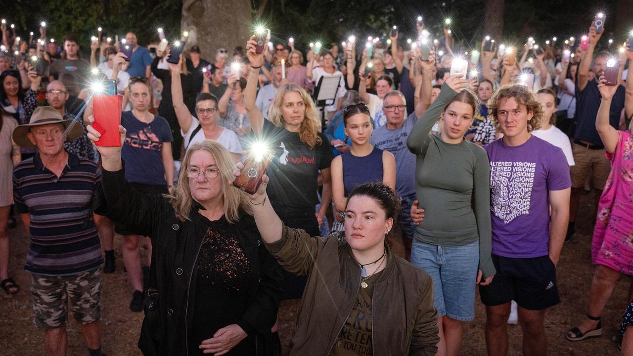 Ballarat community members hold a vigil at the Eureka Stockade Memorial Park for missing woman Samantha Murphy, after 22 year old local Patrick Stephenson was charged with her murder. Picture: Mark Stewart