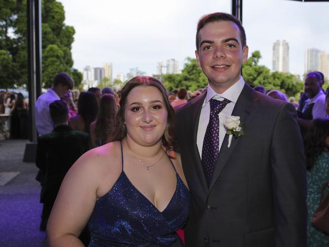 Christina Indelicato and Zach Sawtell at the Coomera Anglican College Formal at HOTA. Picture: Marcelo Lang.